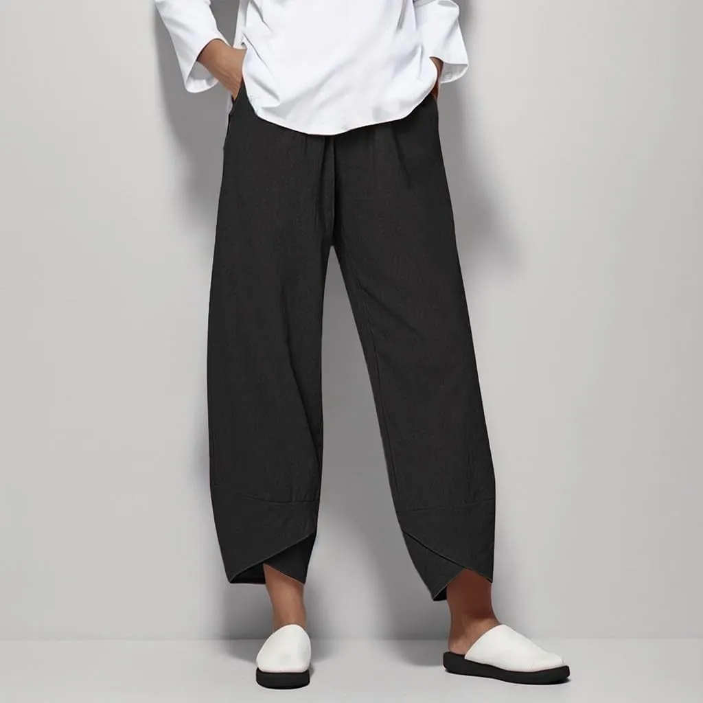 Womens Linen Pants 2025 Summer Casual Loose Waist Long Solid Cotton Pants Cotton Linen Lounge Beach Summer Pants