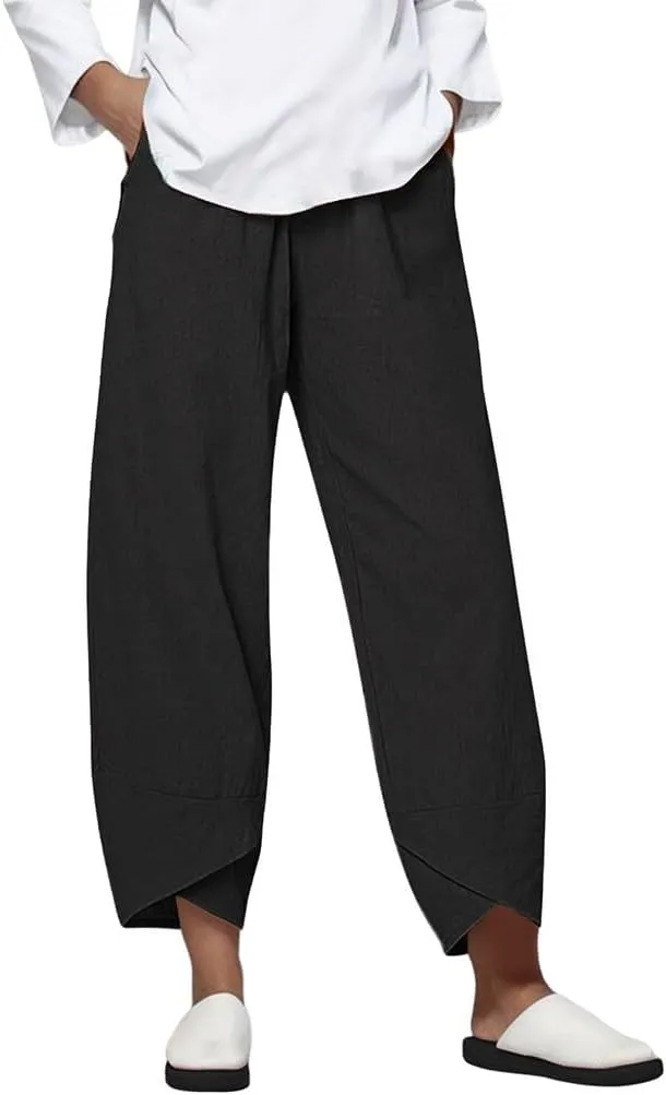 Womens Linen Pants 2025 Summer Casual Loose Waist Long Solid Cotton Pants Cotton Linen Lounge Beach Summer Pants