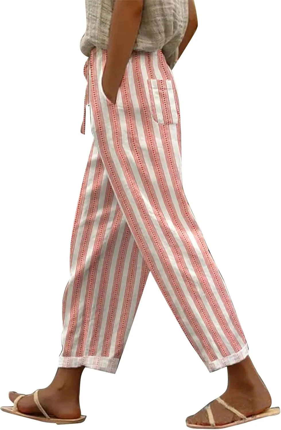 Womens Linen Pants with Pockets Drawstring Pants Drawstring Loose Fit Summer Linen Dress Women