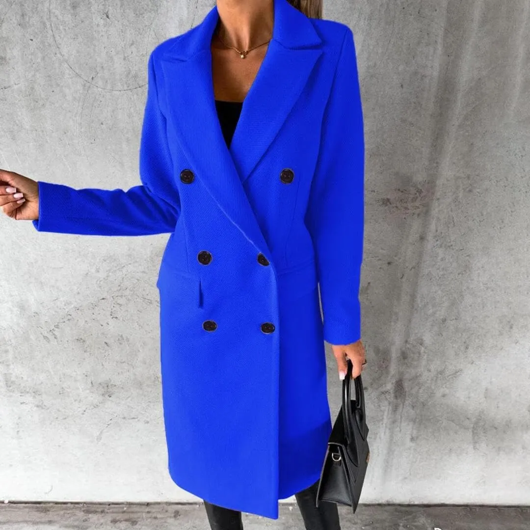 Womens Long Wool Coat Double Breasted Trench Coat Fall Winter Clothes