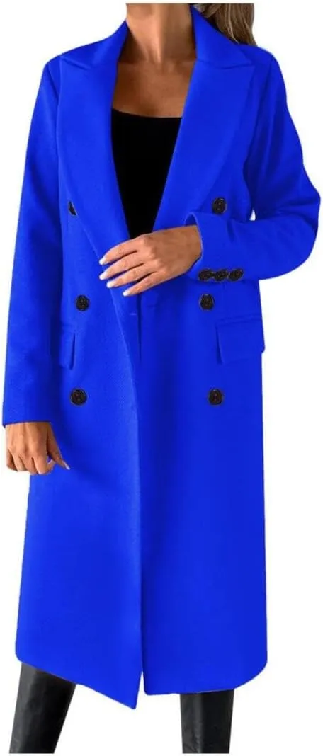 Womens Long Wool Coat Double Breasted Trench Coat Fall Winter Clothes