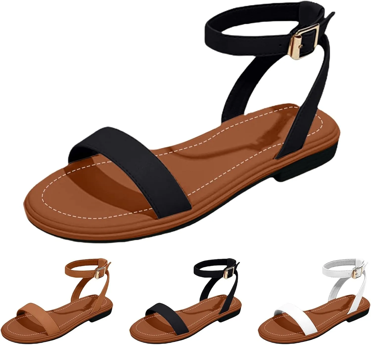 Women's Low Heel Strappy Sandals Elastic Ankle Strap Adjustable Buckle Dress Shoes Summer Slip On Beach Sandals