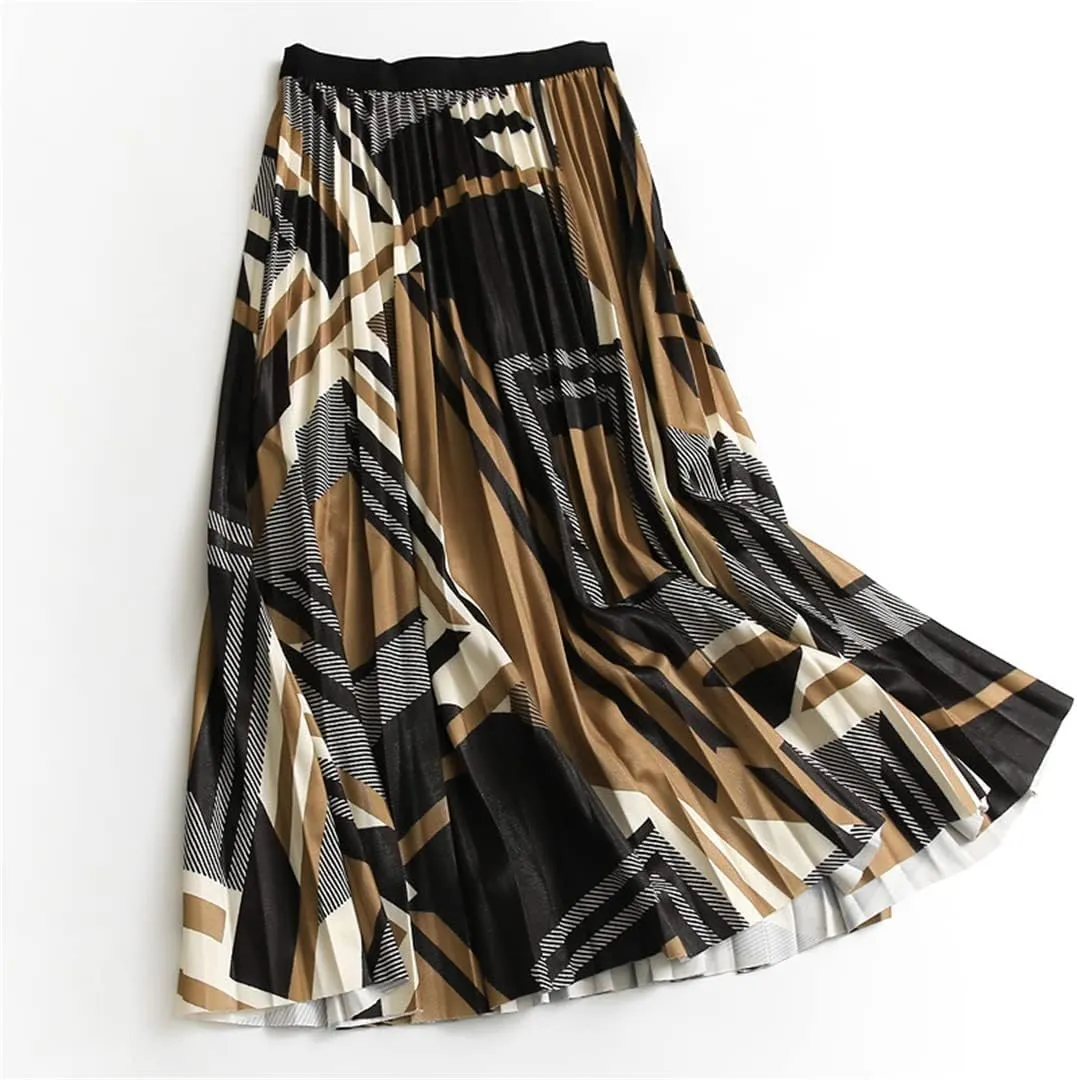 Women's Midi Pleated Skirt Spring Summer Collection Korean Style High Waist A-Line