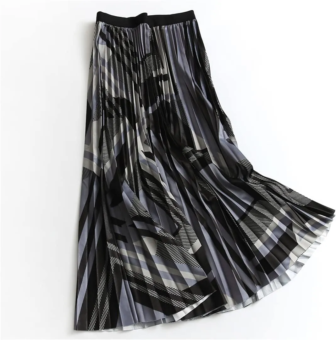Women's Midi Pleated Skirt Spring Summer Collection Korean Style High Waist A-Line