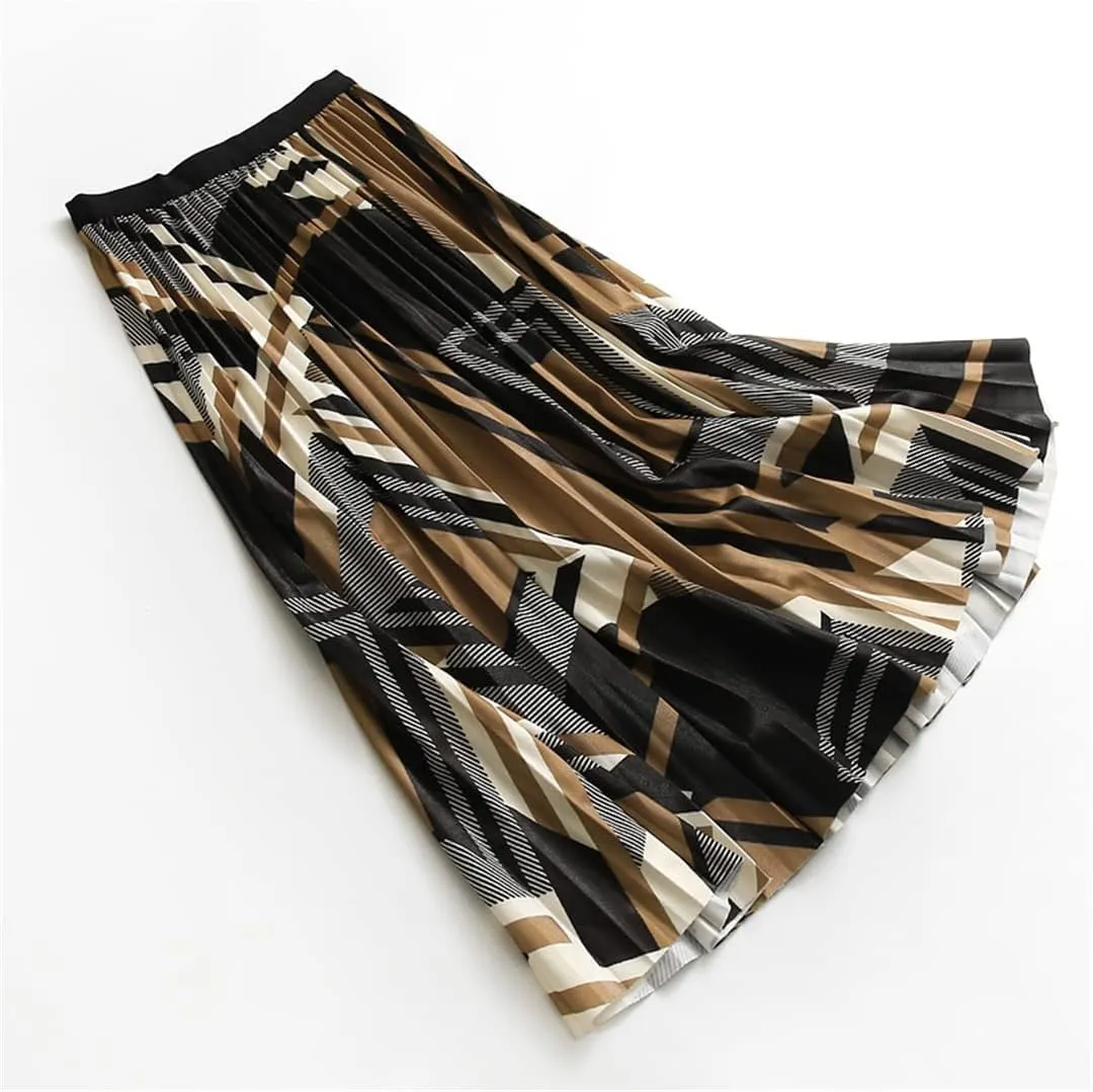 Women's Midi Pleated Skirt Spring Summer Collection Korean Style High Waist A-Line