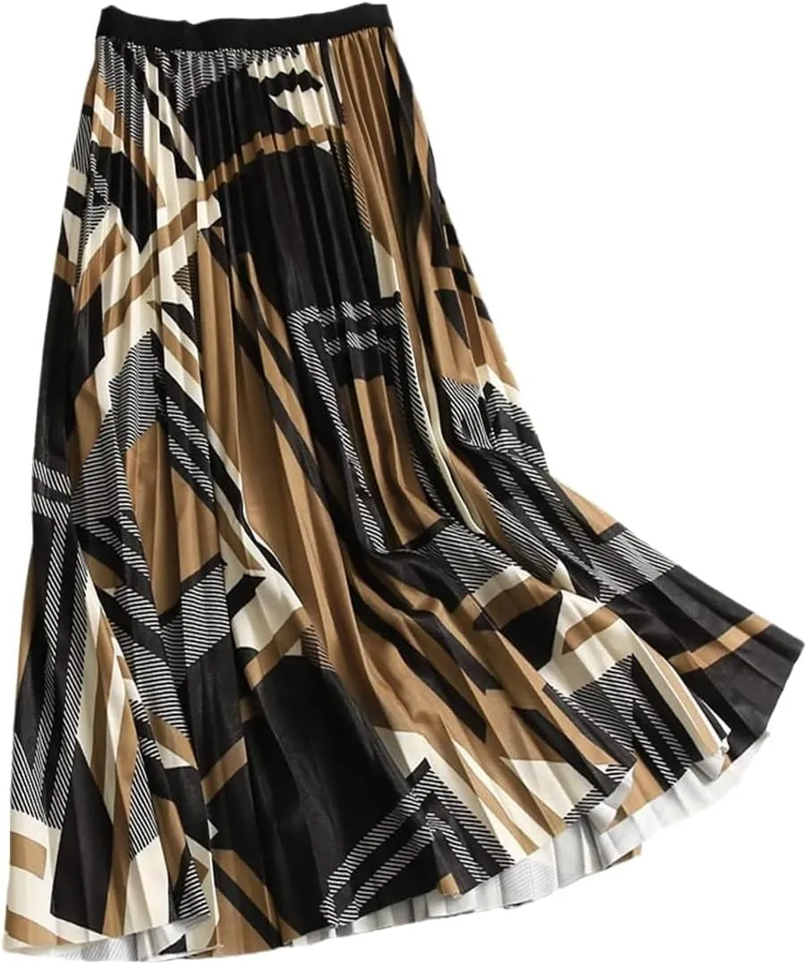 Women's Midi Pleated Skirt Spring Summer Collection Korean Style High Waist A-Line