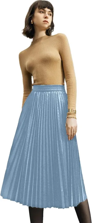 Women's Midi Waisted Pleated Long Skirts for Women Skirt Below Knee Vintage