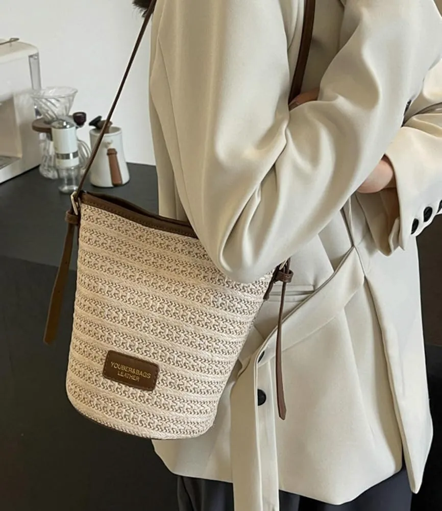 Womens Mini Straw Cross-body Bag Summer Beach Bucket Bag Woven Rattan Clutch Handbag Causal Travel Hobo Purse 2025