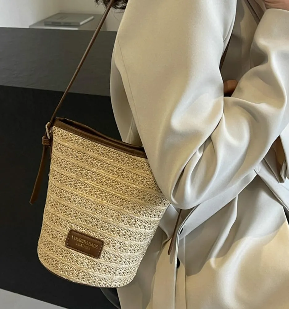 Womens Mini Straw Cross-body Bag Summer Beach Bucket Bag Woven Rattan Clutch Handbag Causal Travel Hobo Purse 2025
