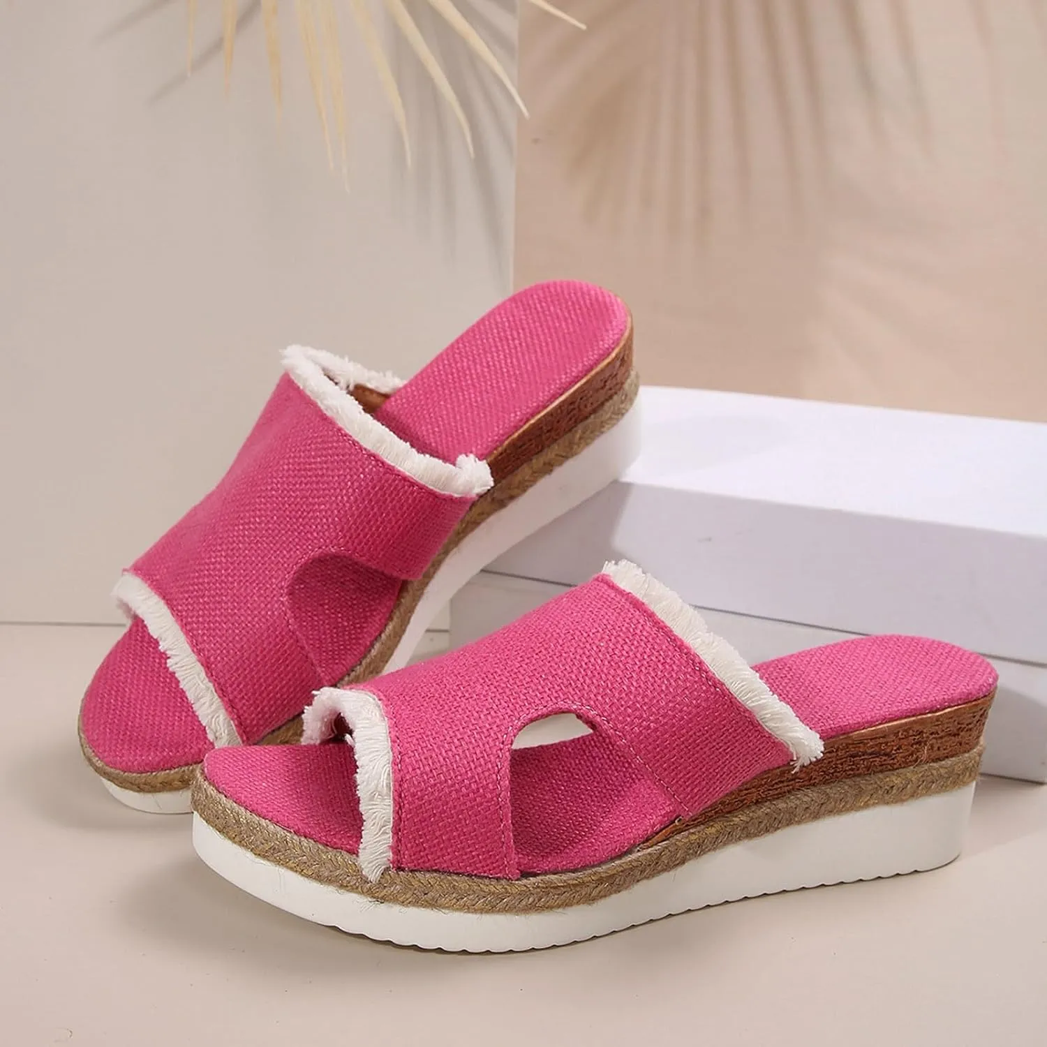 Women's Orthopedic Arch Support Platform Wedge Sandals 2025 Open Toe Slip-On Slides Wedge Heel Platform Comfortable Woven Espadrilles Slippers Wide Width Walking Dress Shoes for Party