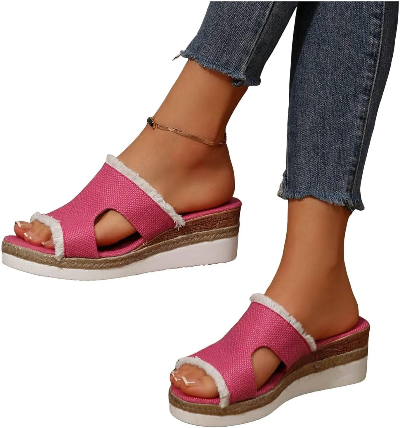 Women's Orthopedic Arch Support Platform Wedge Sandals 2025 Open Toe Slip-On Slides Wedge Heel Platform Comfortable Woven Espadrilles Slippers Wide Width Walking Dress Shoes for Party