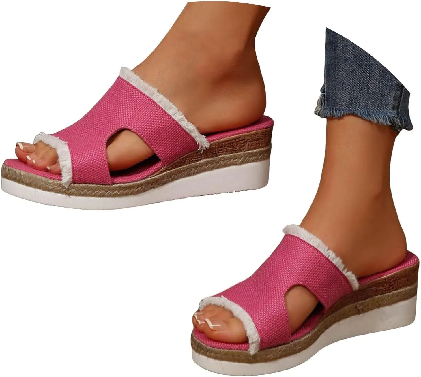 Women's Orthopedic Arch Support Platform Wedge Sandals 2025 Open Toe Slip-On Slides Wedge Heel Platform Comfortable Woven Espadrilles Slippers Wide Width Walking Dress Shoes for Party