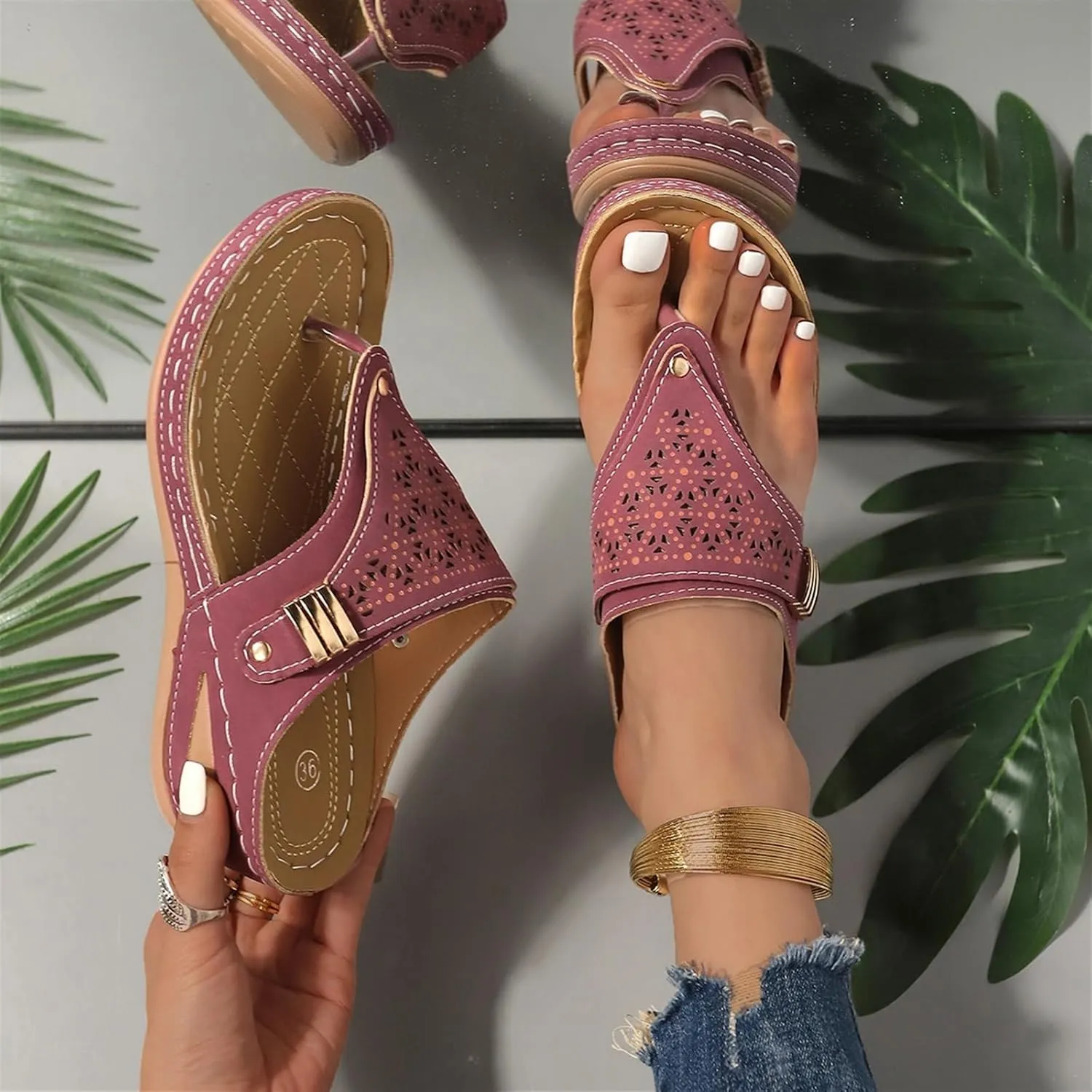 Womens Orthopedic Sandals Breathable Mesh Arch Support Platform Wedges Comfortable Flip Flops Slip on Sandal