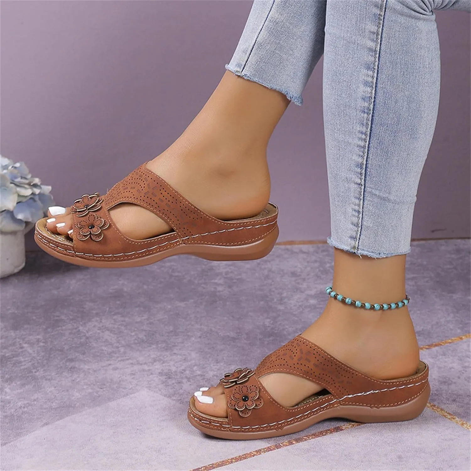 Womens Orthopedic Sandals Comfortable Dressy Arch Support Open Toe Slippers Flat Thong Sandals