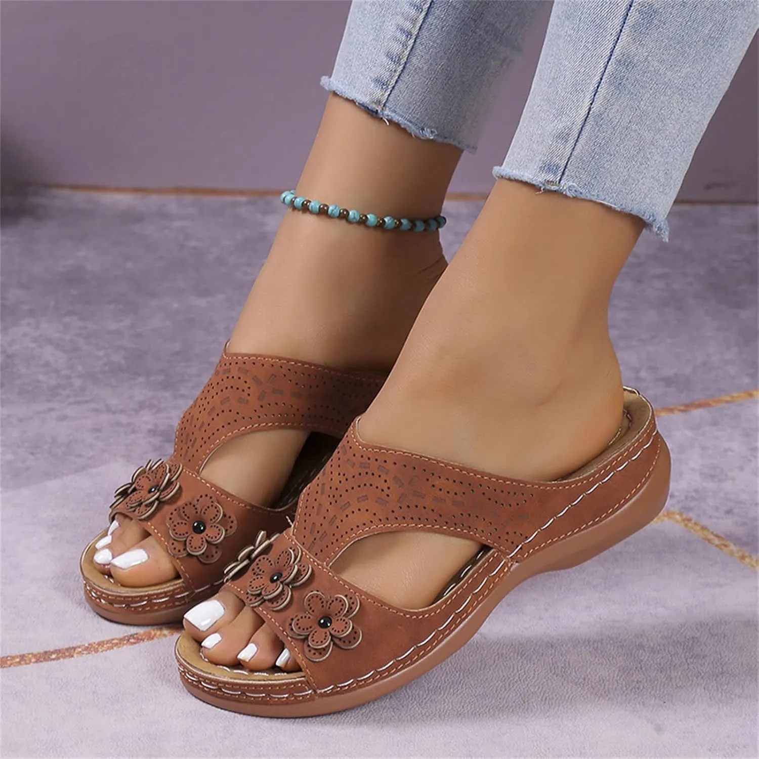 Womens Orthopedic Sandals Comfortable Dressy Arch Support Open Toe Slippers Flat Thong Sandals
