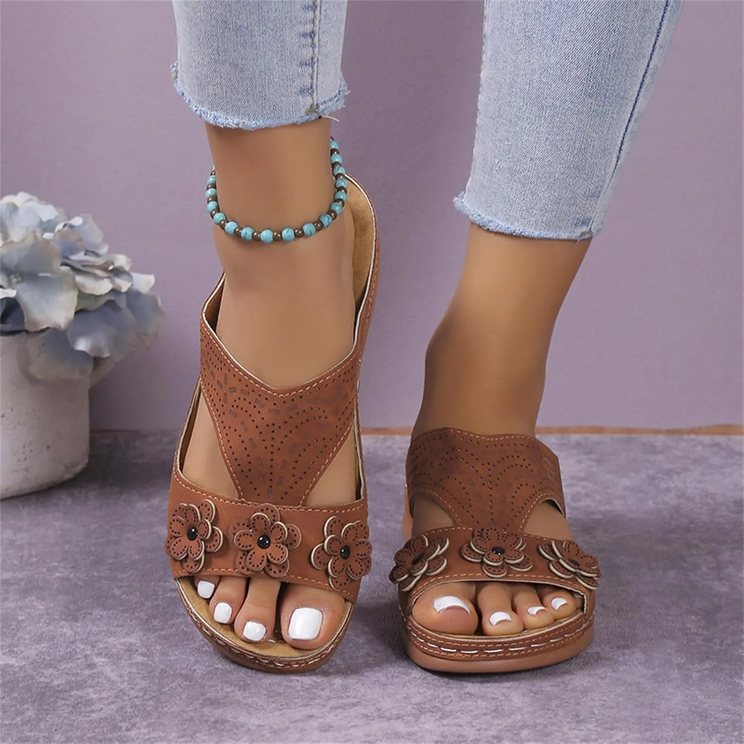 Womens Orthopedic Sandals Comfortable Dressy Arch Support Open Toe Slippers Flat Thong Sandals