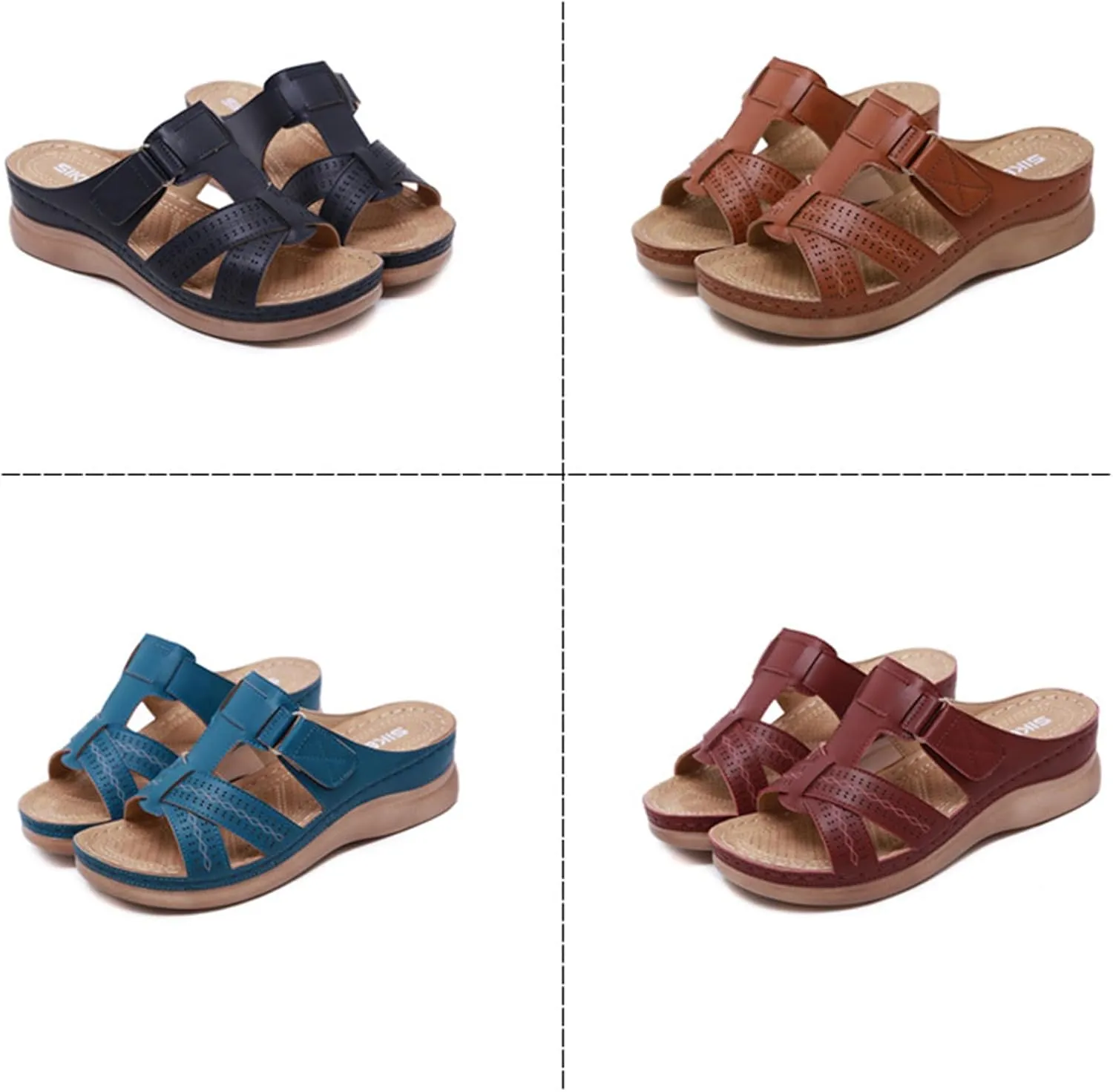 Womens Orthopedic Wedge Sandals Comfortable Slip on Platform Sandals, Summer Casual Walking Wedges Leather Hollow Out Buckle Breathable Shoes All Day Comfort