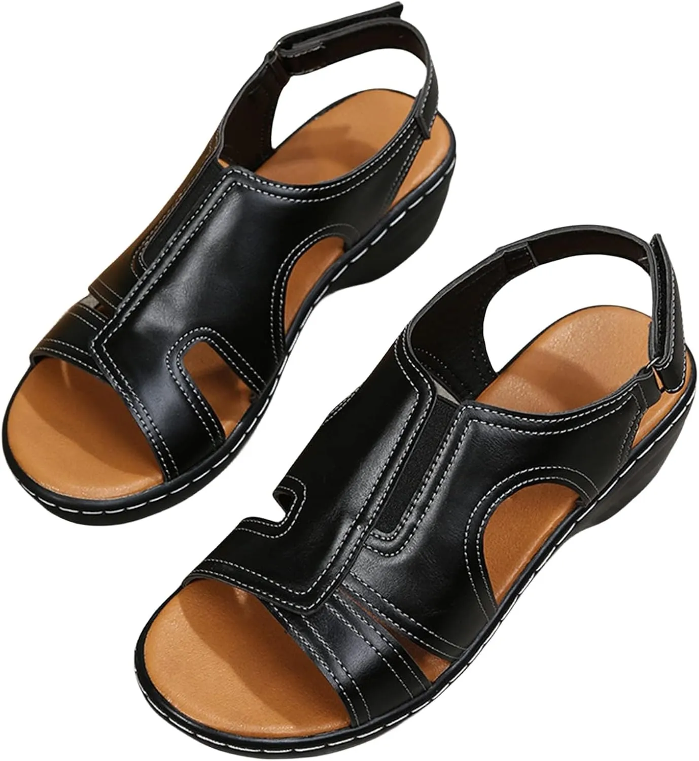 Womens Orthopedic Wedge Sandals Comfortable Slip on Platform Sandals, Wide Width Ankle Strap Open Toe Wedges Summer Casual Walking Shoes with Arch Support