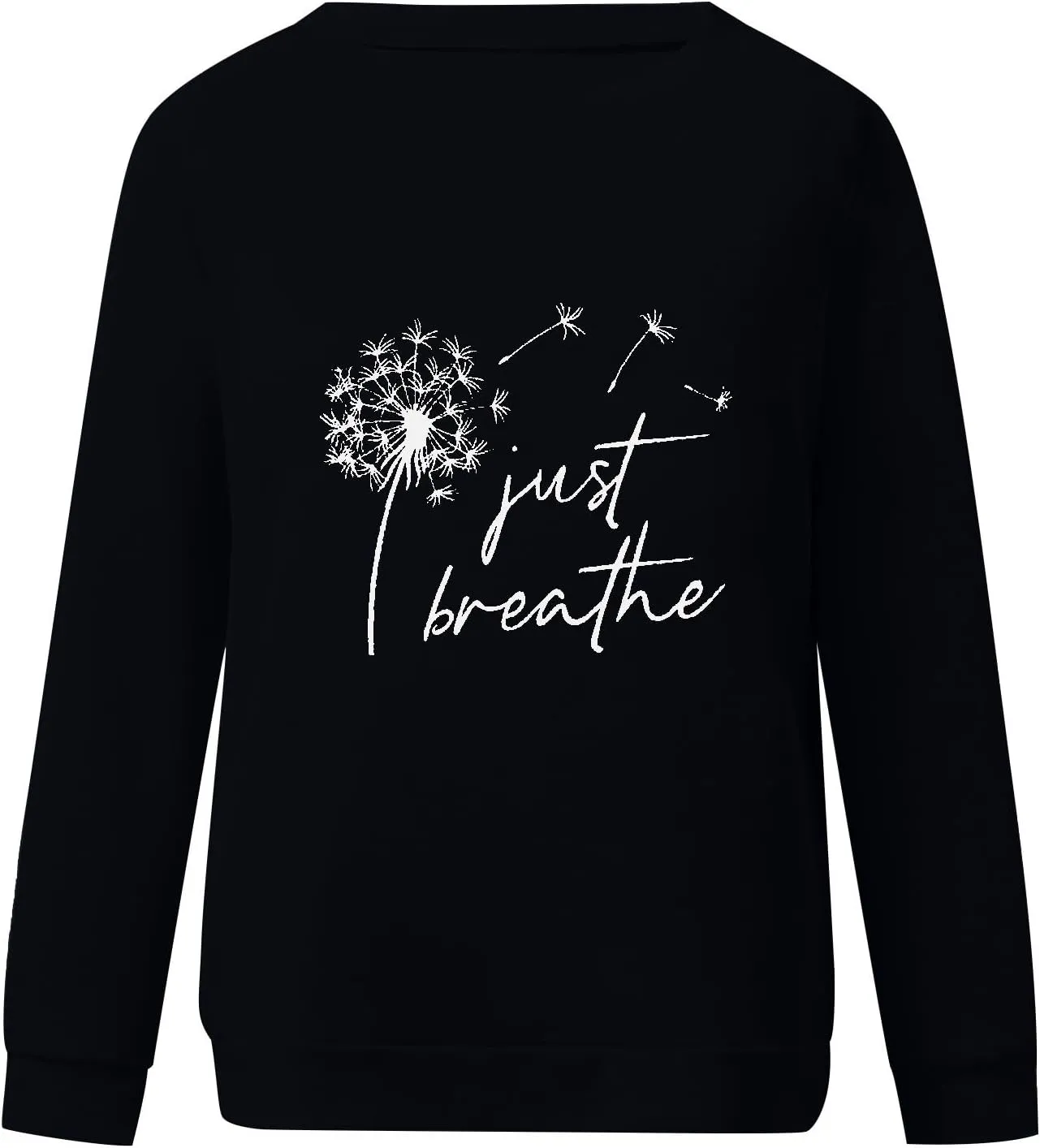 Womens Round Neck Sweatshirts Just Breathe Letter Print Dandelion Graphic Pullover Long Sleeve Casual Sweatshirt Tops