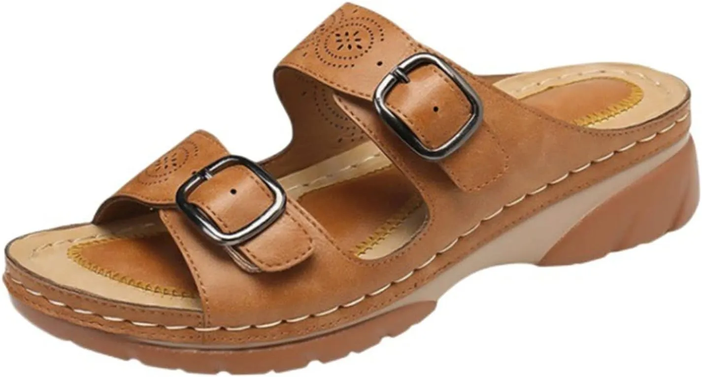 Womens Sandals Dressy Summer Comfortable Slides with Arch Support Casual Non Slip Platform Lightweight Wedge Shoes Open Toe Walking Beach Slippers Breathable Adjustable Orthopedic Diabetic Sandals