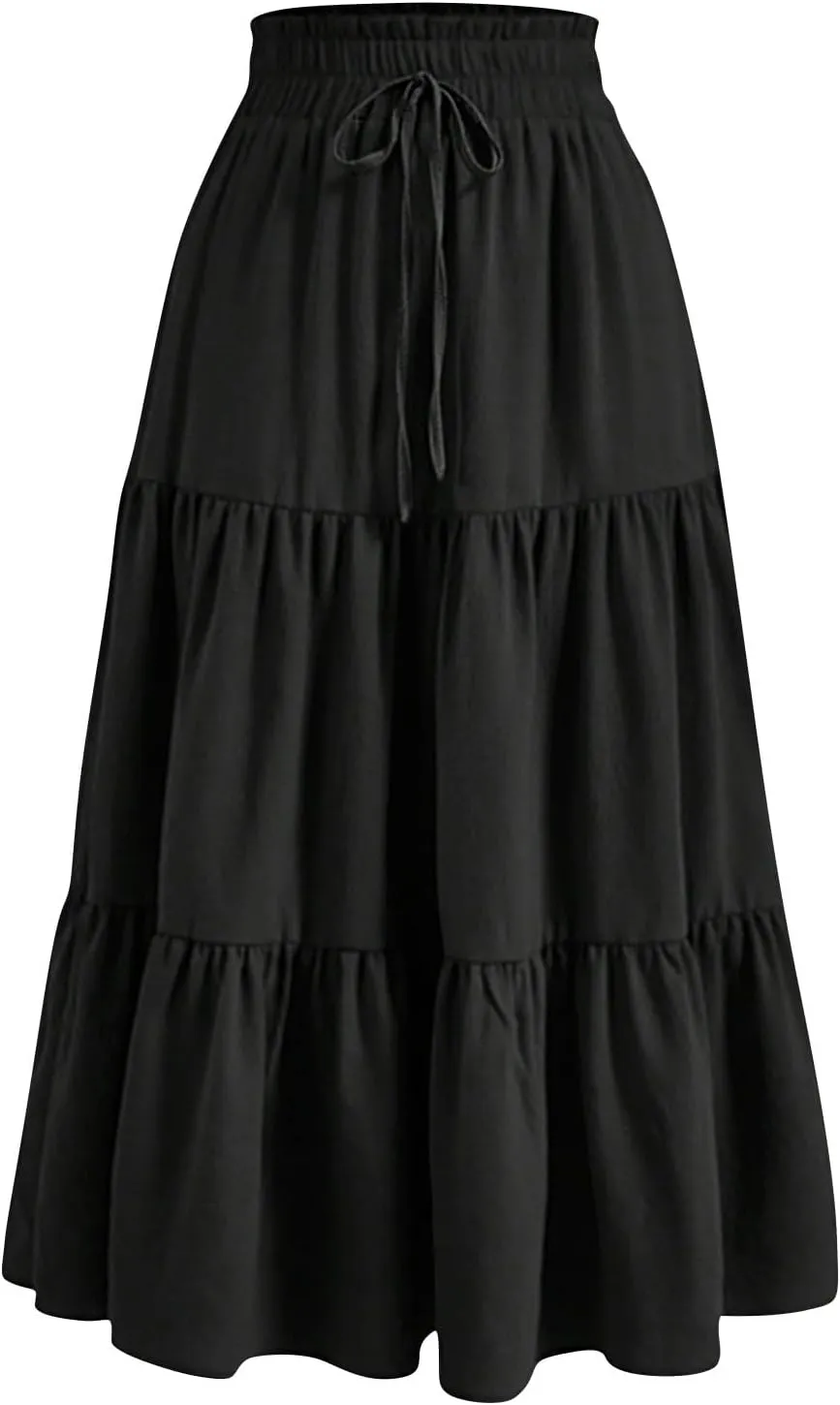 Women's Skirts Women's Summer Comfy Causal Elastic High Waisted Skirts Casual Floral Print A Line Skirt
