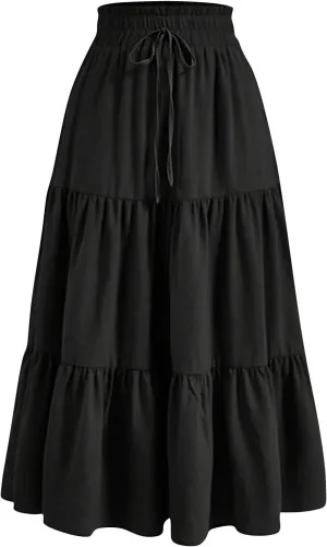 Women's Skirts Women's Summer Comfy Causal Elastic High Waisted Skirts Casual Floral Print A Line Skirt