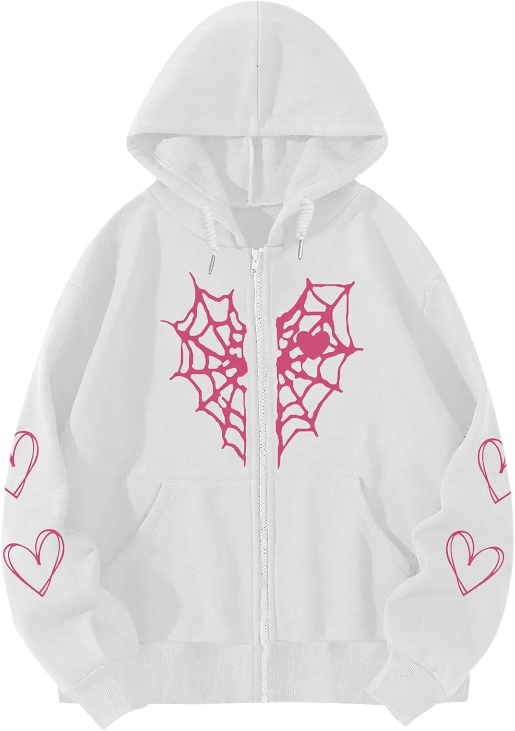Womens Spider Web Graphic Zip Up Hoodie Oversized Goth Harajuku Jacket Y2k Grunge Aesthetic Streetwear Sweatshirt