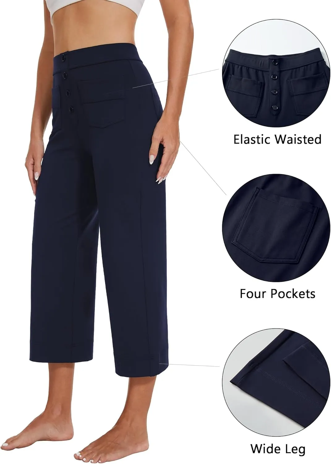 Women's Straight Leg Yoga Pants High Waisted Button Down Trousers Workout Pants with Pockets