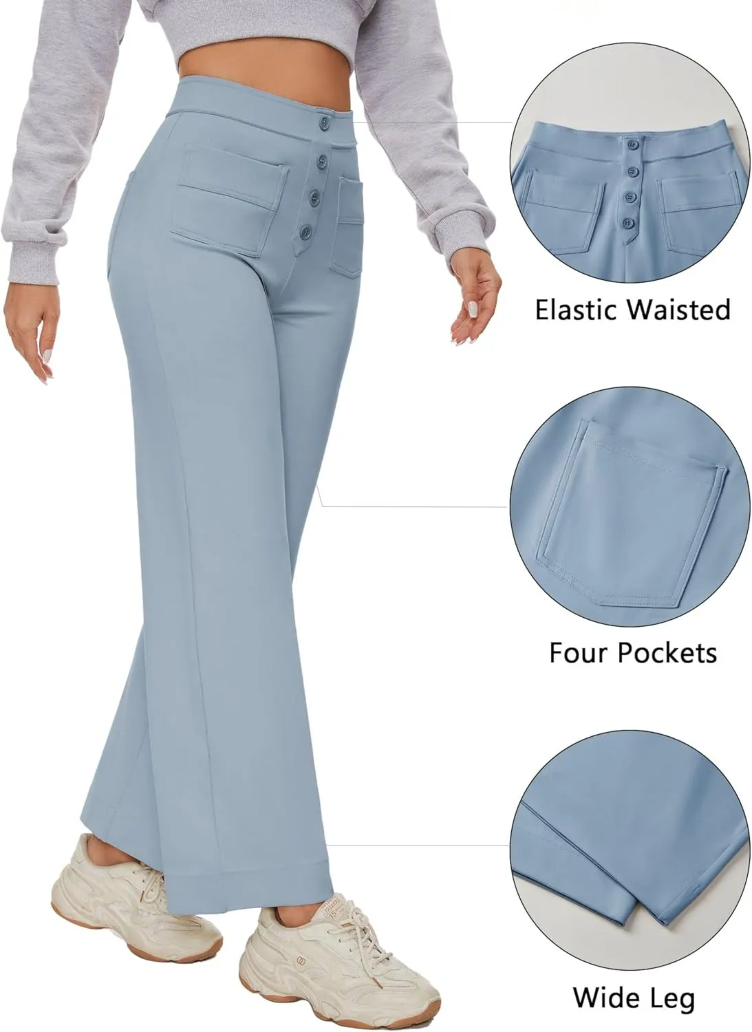 Women's Straight Leg Yoga Pants High Waisted Button Down Trousers Workout Pants with Pockets