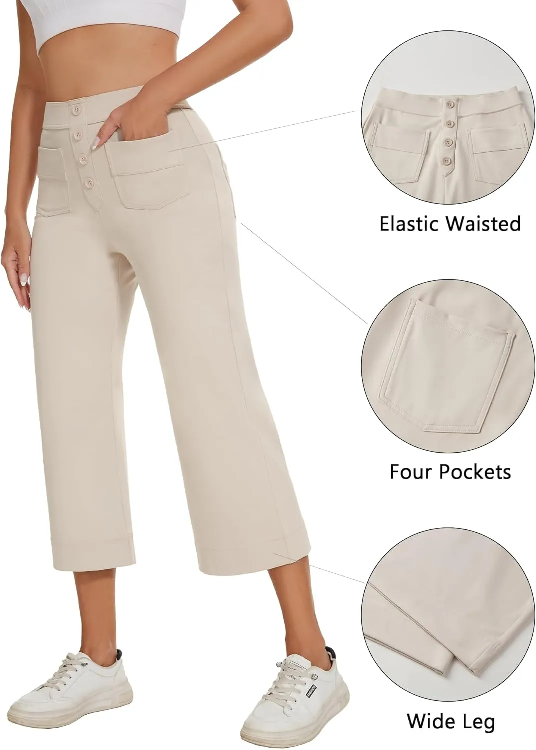 Women's Straight Leg Yoga Pants High Waisted Button Down Trousers Workout Pants with Pockets