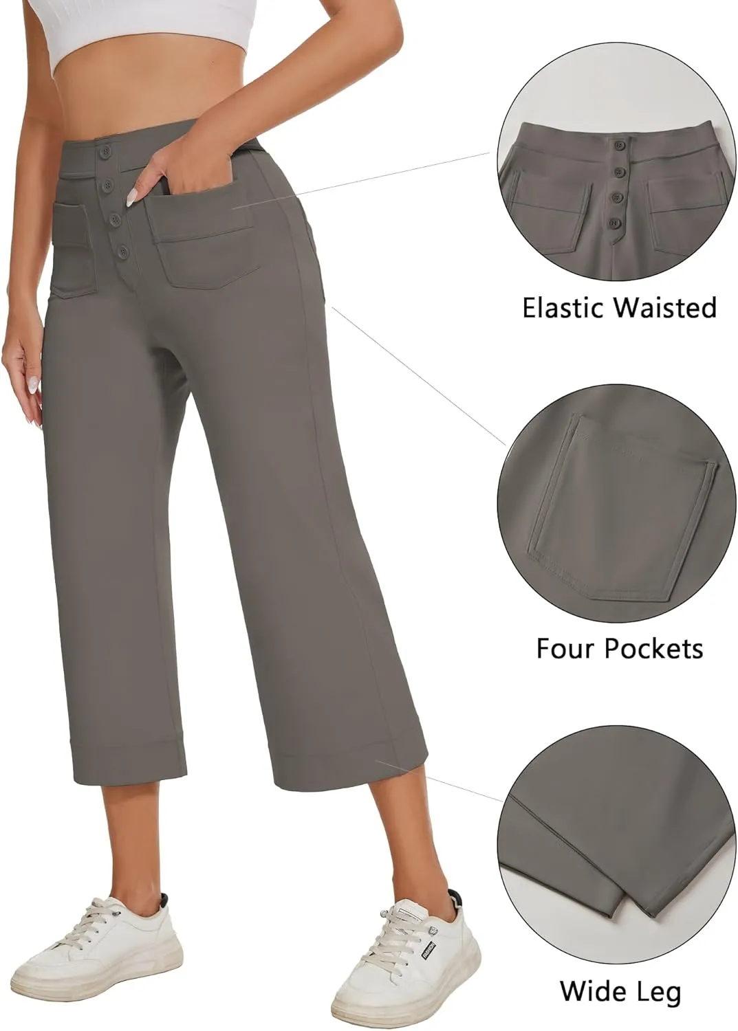 Women's Straight Leg Yoga Pants High Waisted Button Down Trousers Workout Pants with Pockets