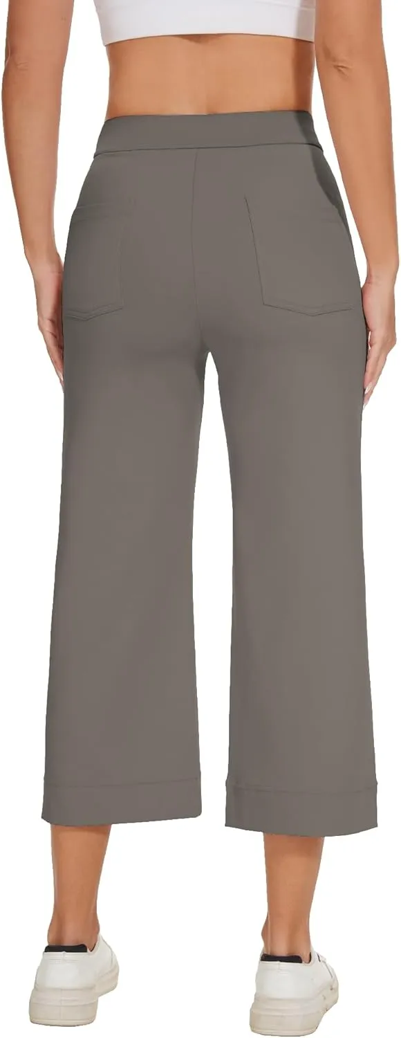 Women's Straight Leg Yoga Pants High Waisted Button Down Trousers Workout Pants with Pockets