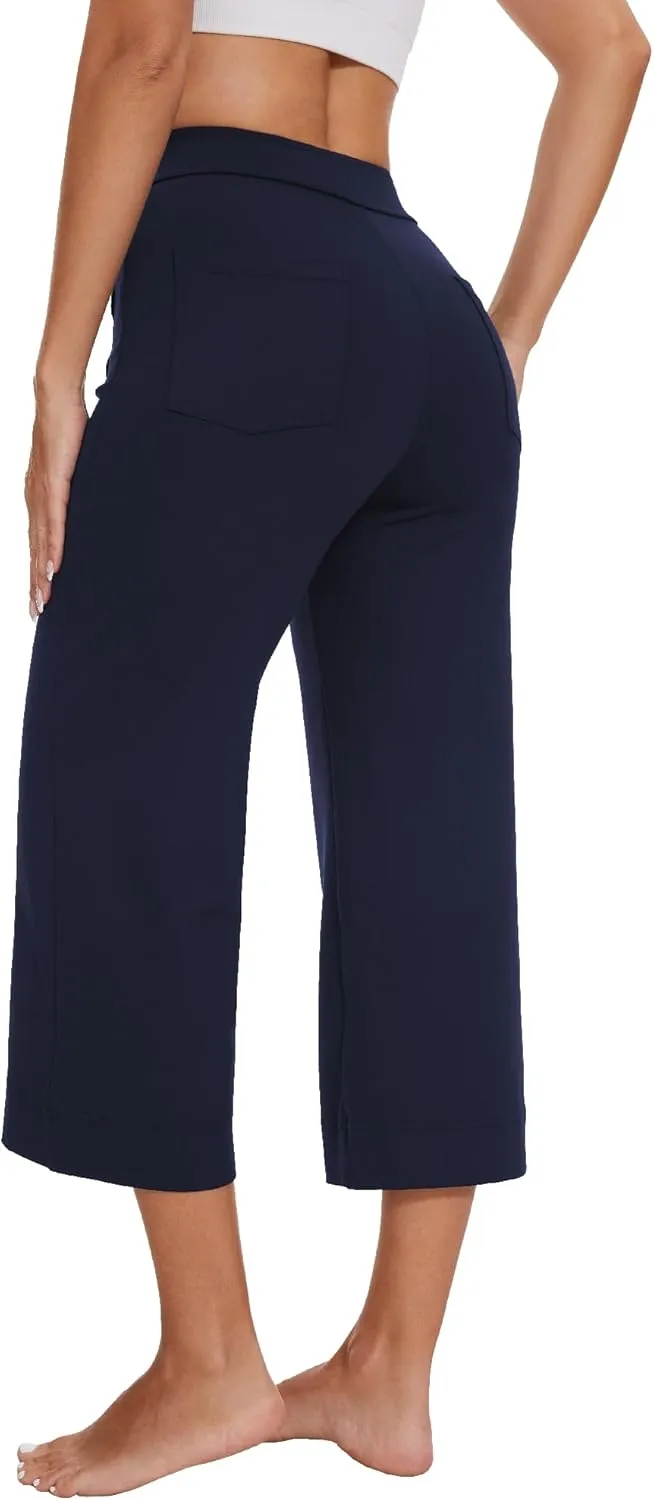 Women's Straight Leg Yoga Pants High Waisted Button Down Trousers Workout Pants with Pockets