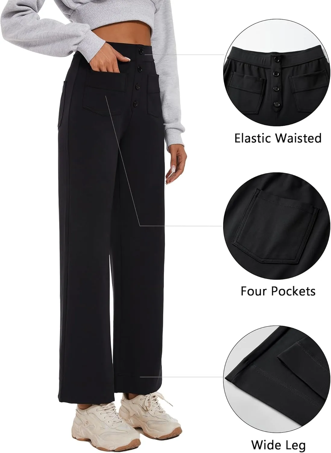 Women's Straight Leg Yoga Pants High Waisted Button Down Trousers Workout Pants with Pockets