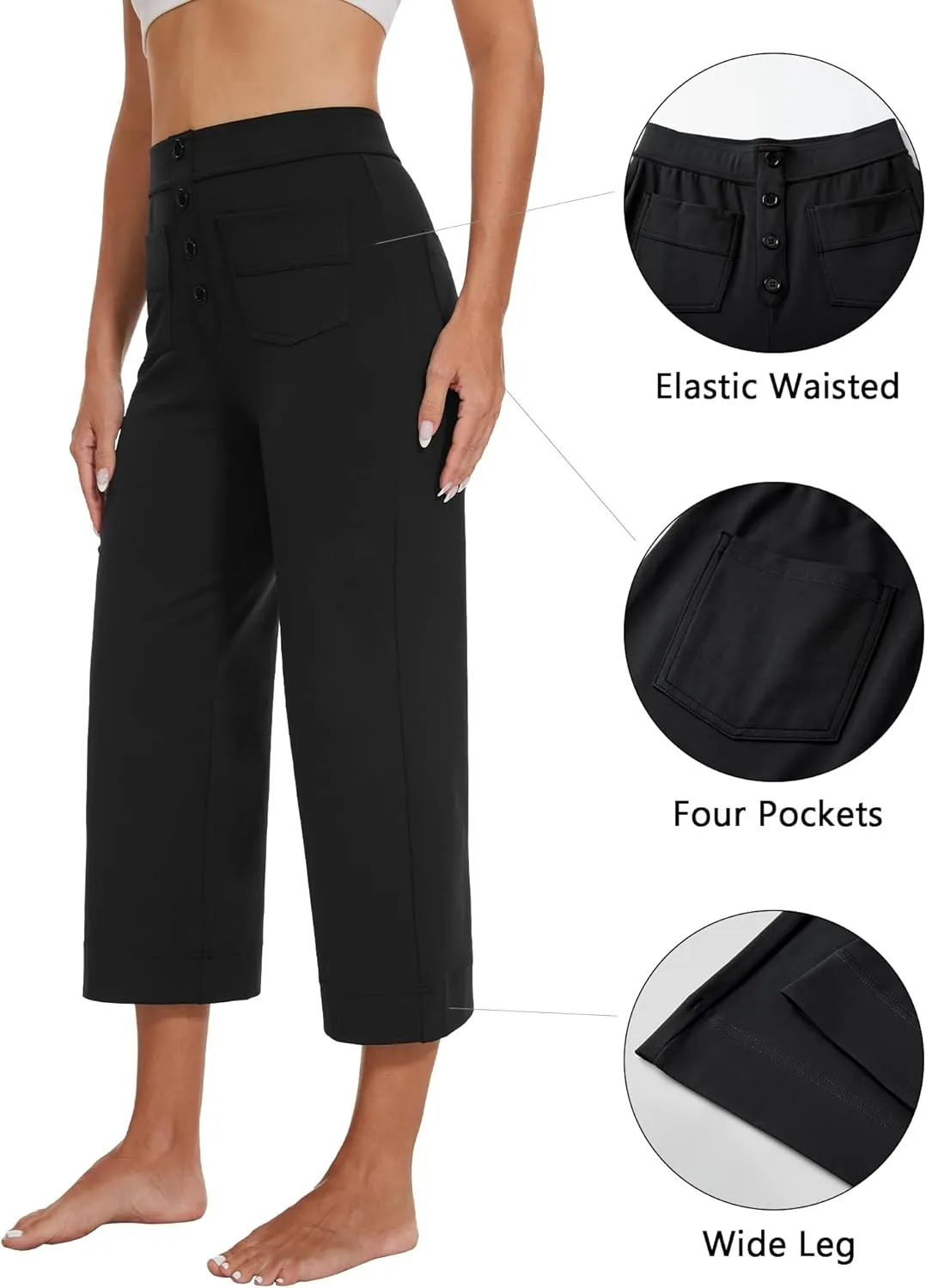 Women's Straight Leg Yoga Pants High Waisted Button Down Trousers Workout Pants with Pockets