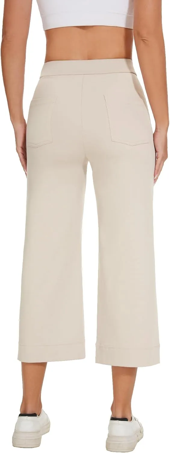Women's Straight Leg Yoga Pants High Waisted Button Down Trousers Workout Pants with Pockets
