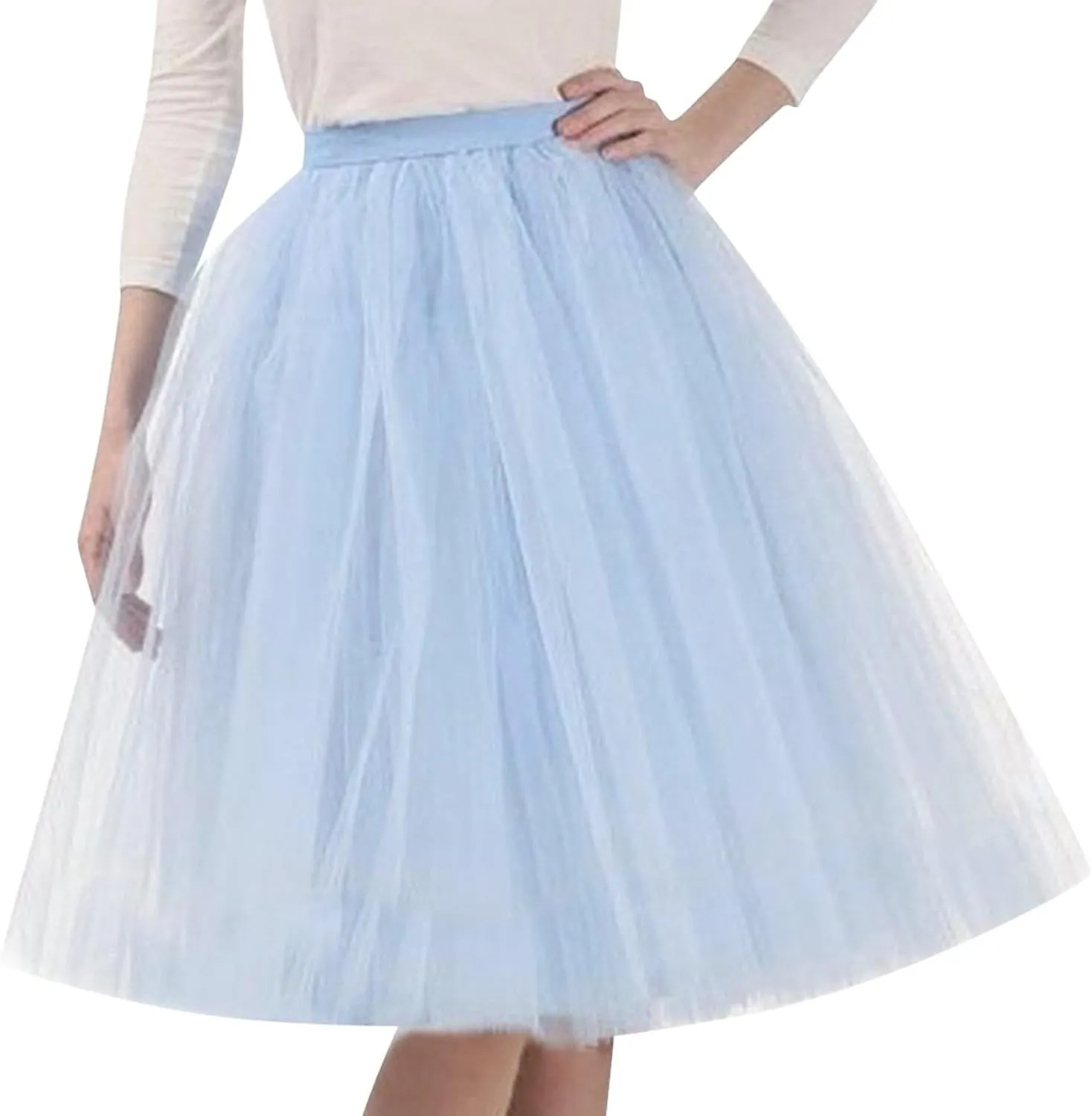 Women's Summer Casual Loose Trendy Elastic High Waist Solid Color Fluffy Mesh Party Flowy A-Line Latin Skirts 2025, M-XL
