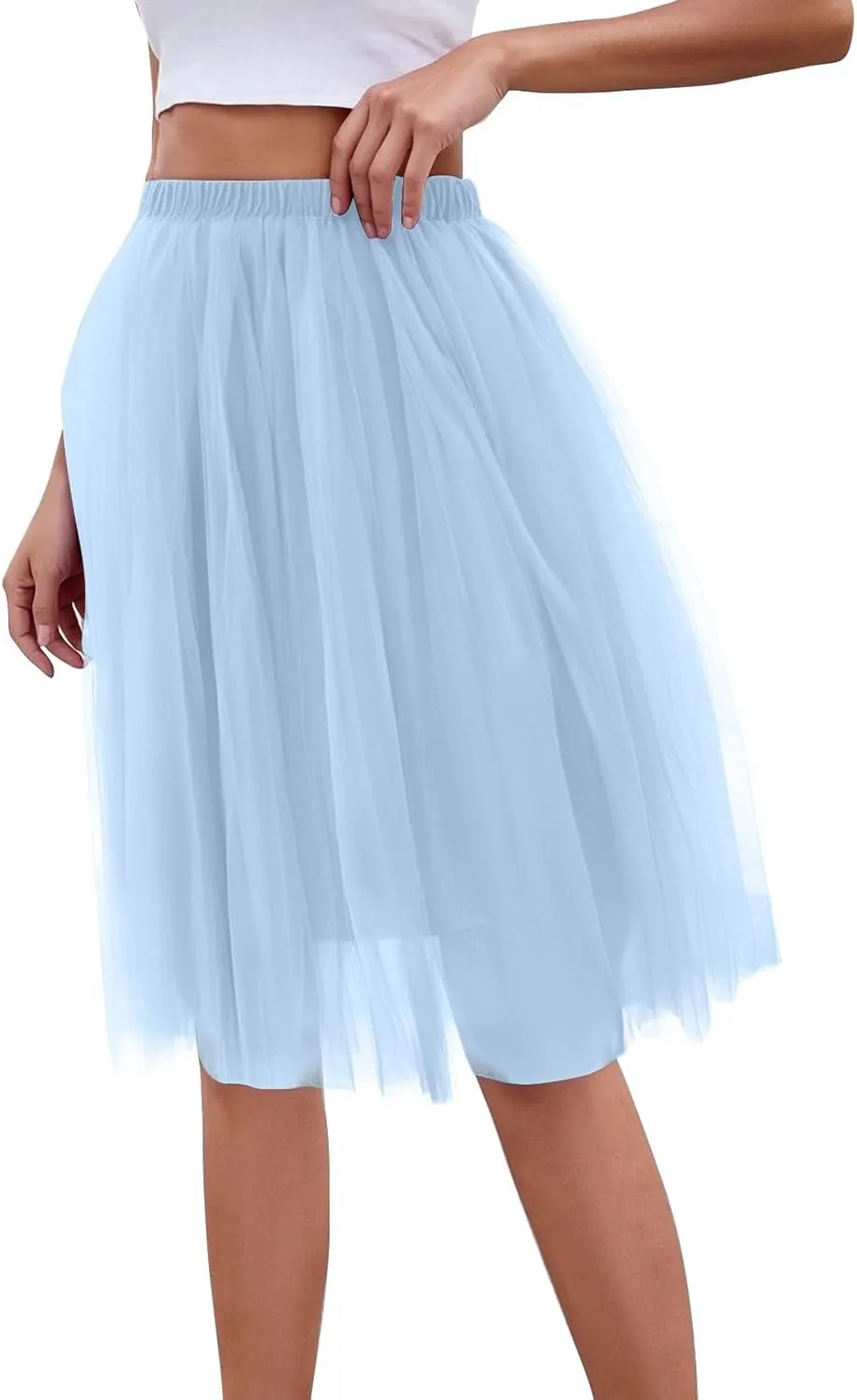 Women's Summer Casual Loose Trendy Elastic High Waist Solid Color Fluffy Mesh Party Flowy A-Line Latin Skirts 2025, M-XL