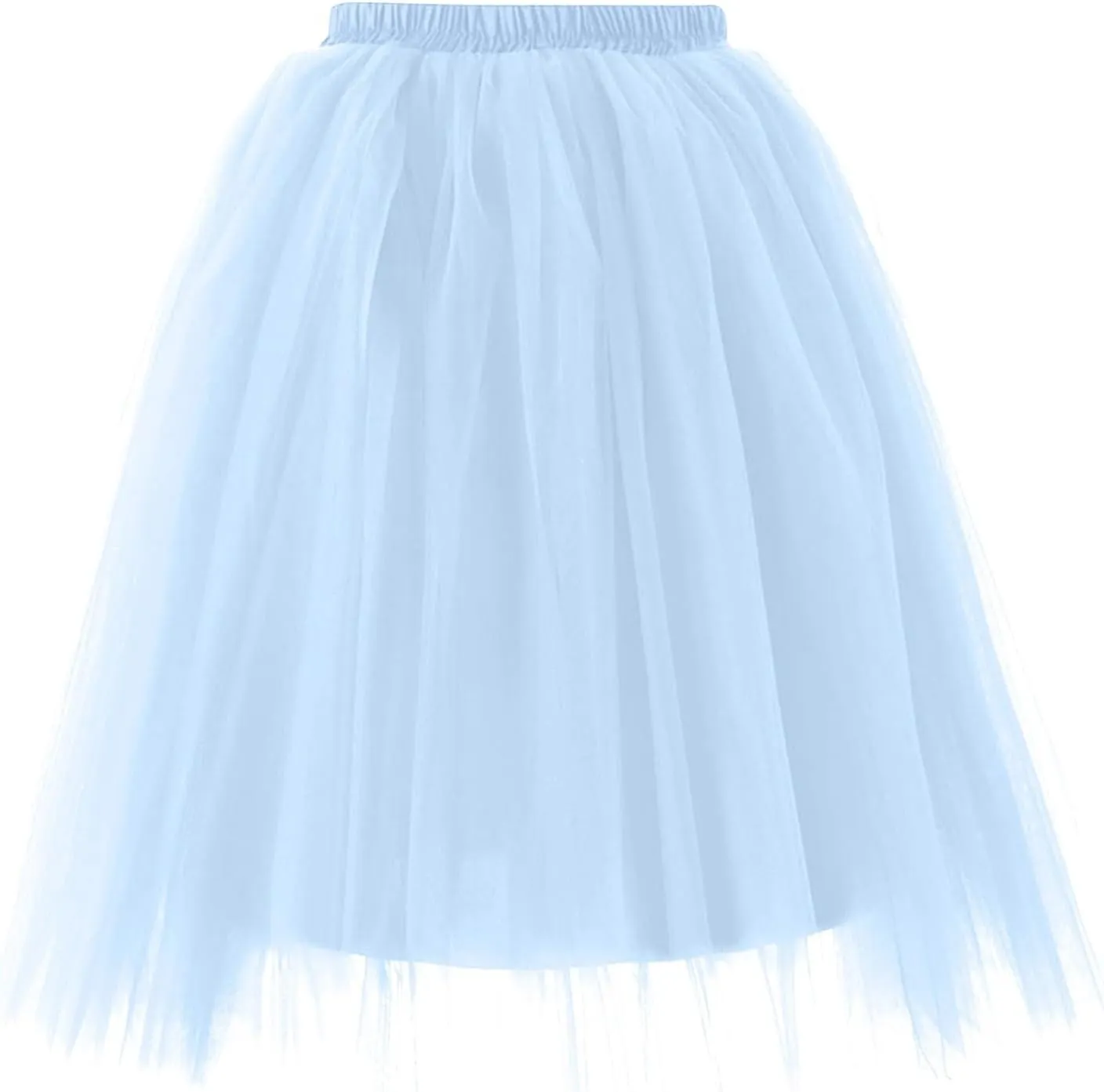 Women's Summer Casual Loose Trendy Elastic High Waist Solid Color Fluffy Mesh Party Flowy A-Line Latin Skirts 2025, M-XL