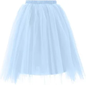Women's Summer Casual Loose Trendy Elastic High Waist Solid Color Fluffy Mesh Party Flowy A-Line Latin Skirts 2025, M-XL