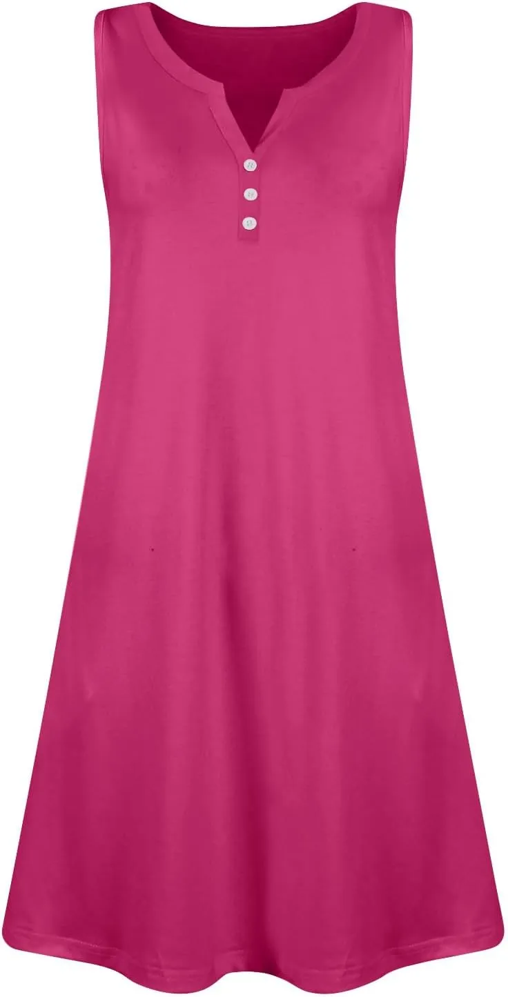 Womens Summer Dress 2025 Casual Solid/Floral Button Down V Neck Sleeveless Boho Beach A-Line Sundresses with Pockets