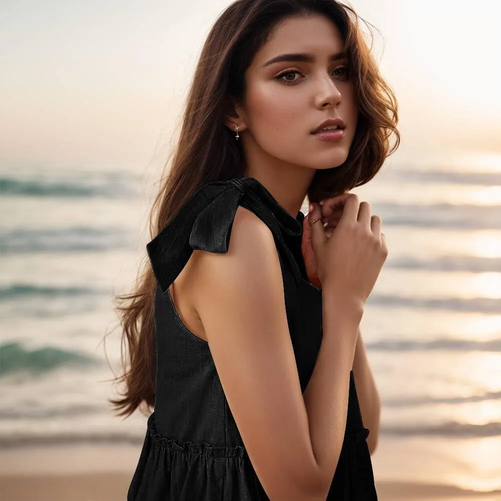 Womens Summer Dresses Flowy Dresses for Women Casual 2025 Beach Dress V Neck Sleeveless Mini Dress Ruffle Sundress