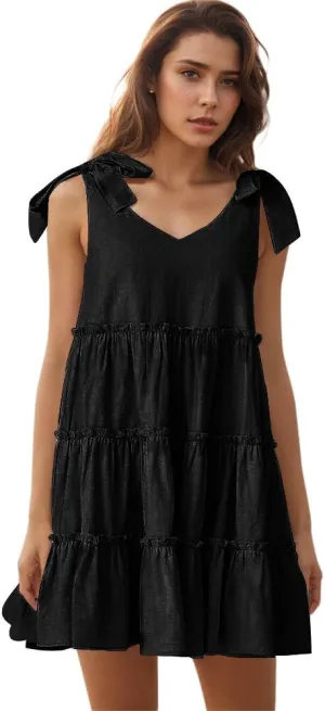 Womens Summer Dresses Flowy Dresses for Women Casual 2025 Beach Dress V Neck Sleeveless Mini Dress Ruffle Sundress