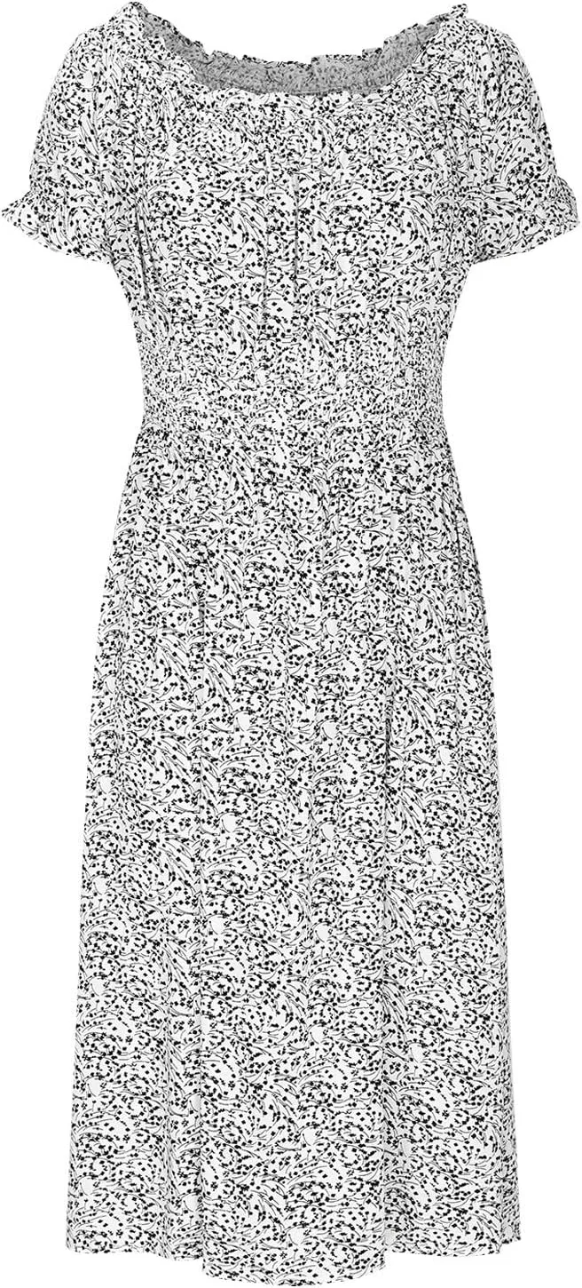 Womens Sundress Summer Casual Floral Midi Dress Ruffle Short Sleeve Crew Neck A-line Flowy Boho Dresses
