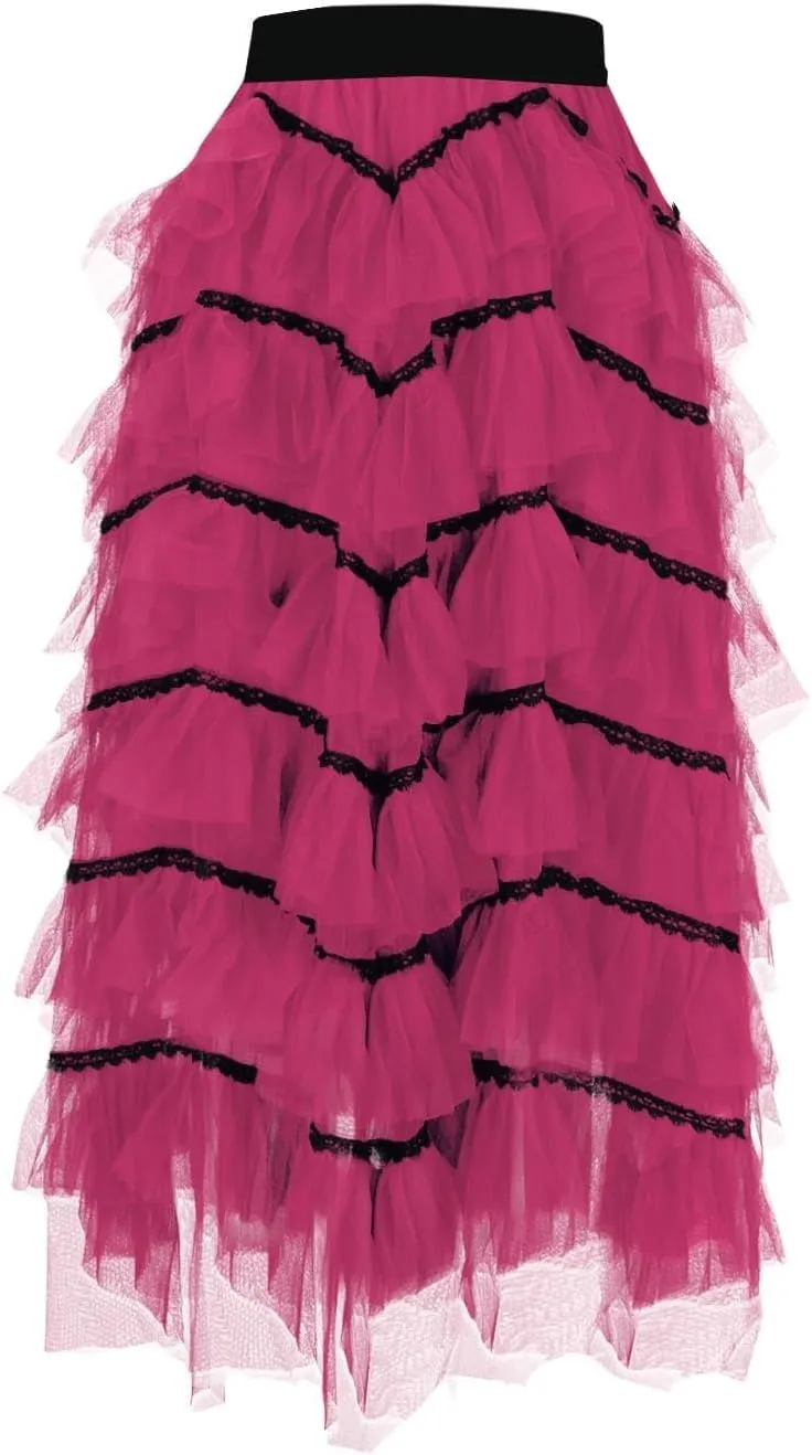 Women's Tulle Skirts Maxi Elastic Waist Cake Layered Ruffles Mesh Long Tiered Skirt Flowy A-Line Party Tutu Skirts