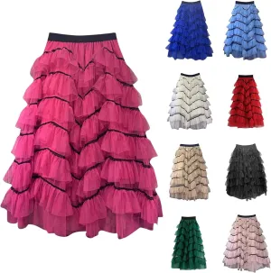 Women's Tulle Skirts Maxi Elastic Waist Cake Layered Ruffles Mesh Long Tiered Skirt Flowy A-Line Party Tutu Skirts