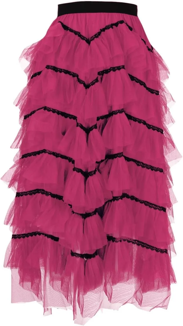 Women's Tulle Skirts Maxi Elastic Waist Cake Layered Ruffles Mesh Long Tiered Skirt Flowy A-Line Party Tutu Skirts