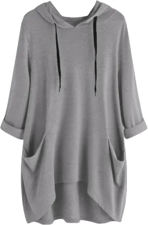 Womens Tunic Tops Lightweight Pullover Hoodies 3/4 Sleeve T Shirts Oversized Hoodies Solid Color Tops with Pockets