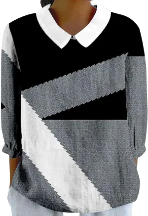 Womens V Neck Roll up Sleeve Cotton and Linen 3/4 Sleeve Shirt Tshirts Summer Cute Tees Linen Clothes for Women