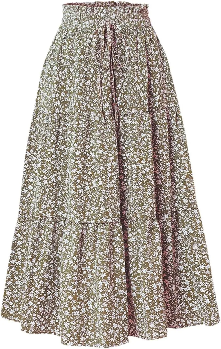 Women's Vacation Skirts Boho Elastic Waist Drawstring Comfortable Skirt High Waisted Lightweight Casual Summer Skorts